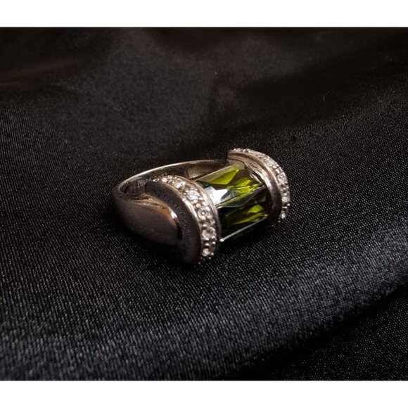 Vintage Sterling Silver 925 Ring W/ Green Glass Stone Size 6.5 - Picture 5 of 7